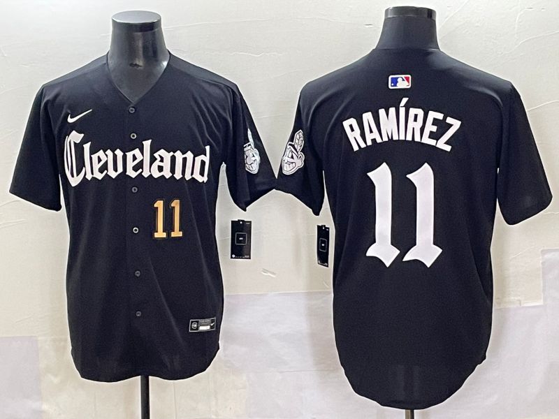 Men 2025 Cleveland Indians 11 Ramirez Black Five generations Joint Name Nike MLB Jersey style 6